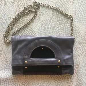 Sarah Hearey grey fold-over crossbody purse